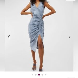 Veronica Beard Asymmetrical Blue Striped Dress